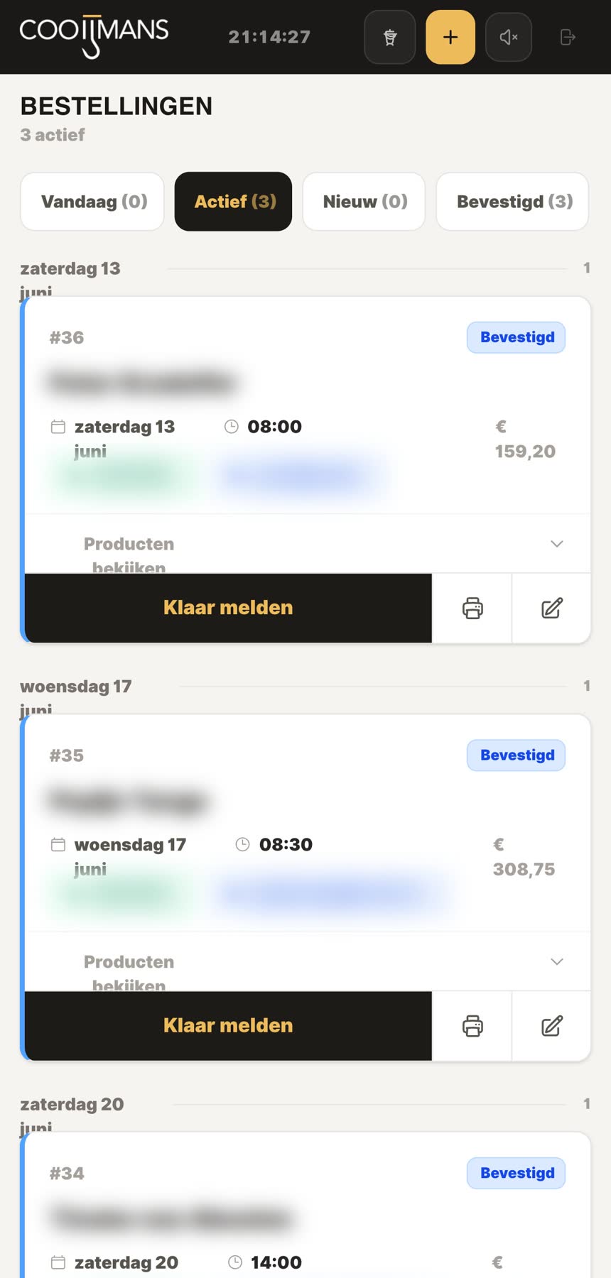 Binnenkomende bestellingen in de winkel-app op telefoon