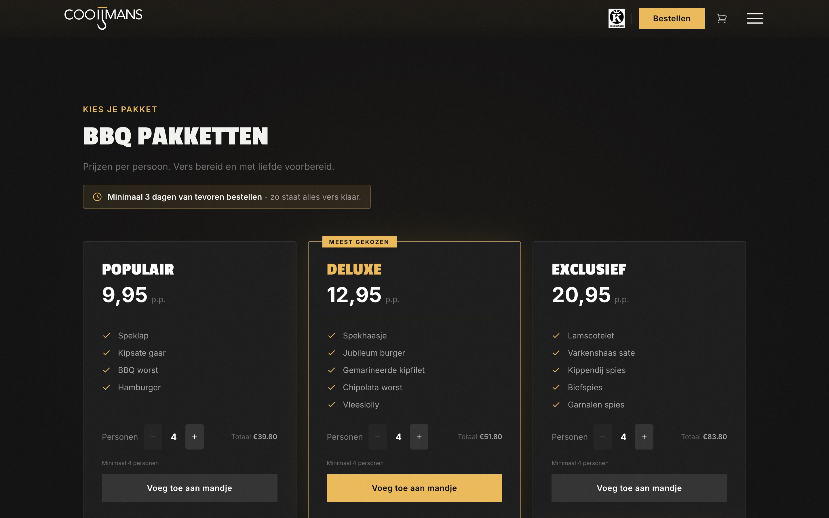 BBQ-pakketten kiezen in de webshop op desktop