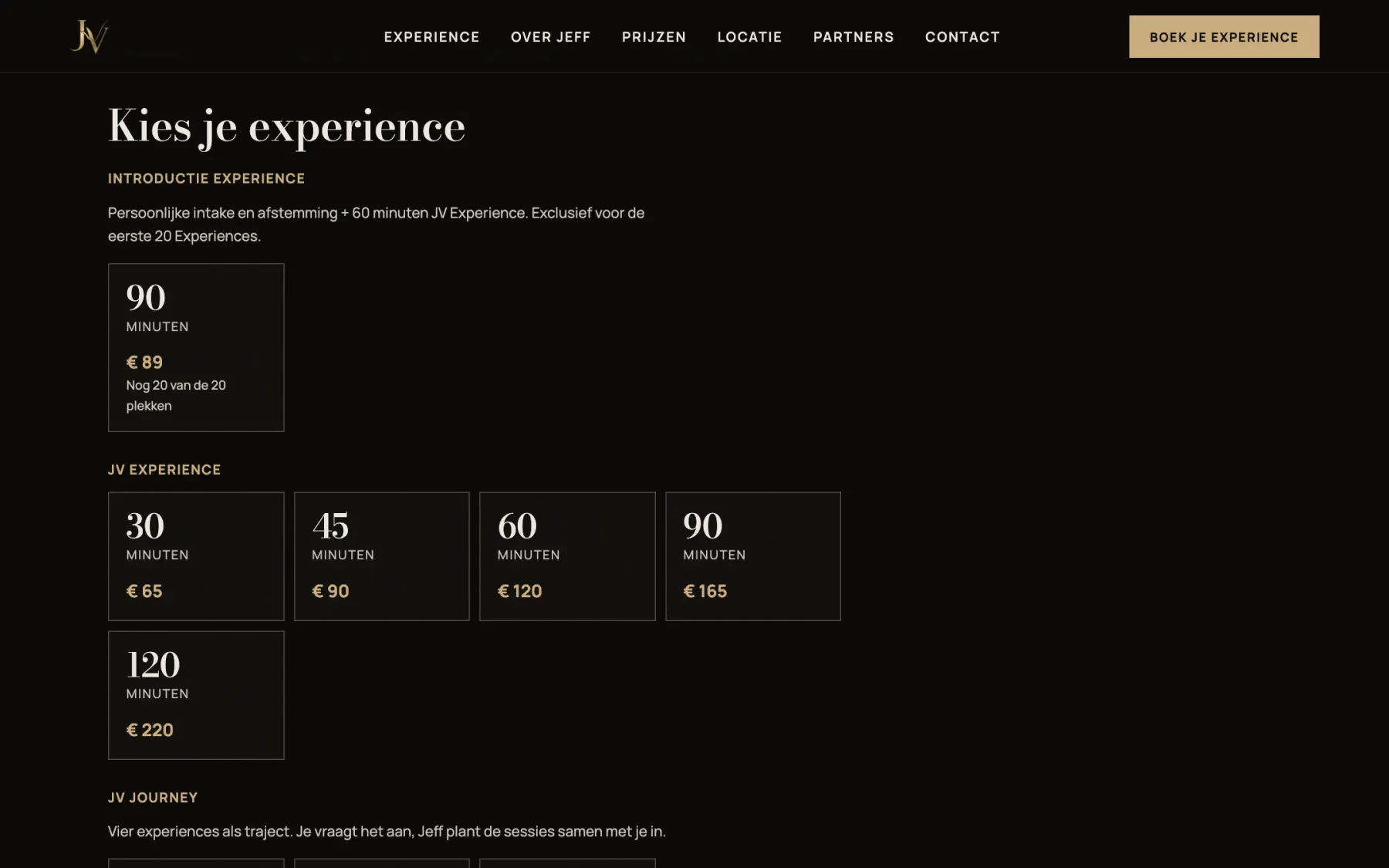 Keuze van de experience en duur in de boekmodule op desktop