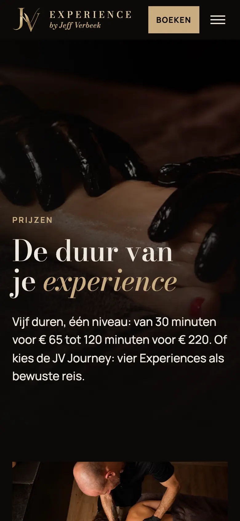 Prijzenpagina van jvexperience.nl op telefoon