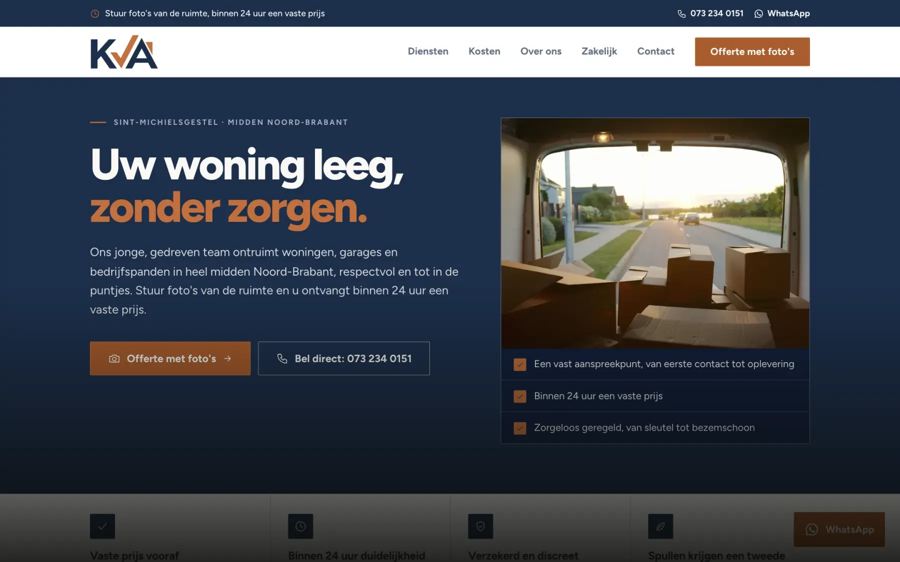 Homepage van kvaontruimingen.nl: Uw woning leeg, zonder zorgen