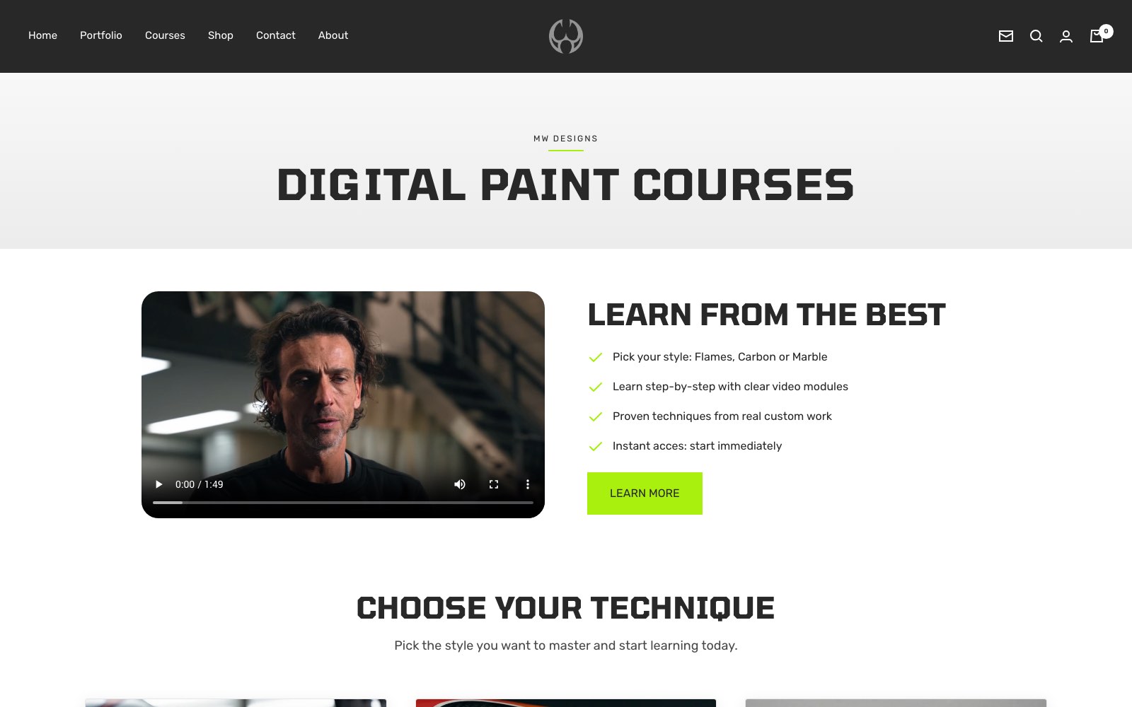 Verkooppagina van de cursusacademy met de modules op desktop
