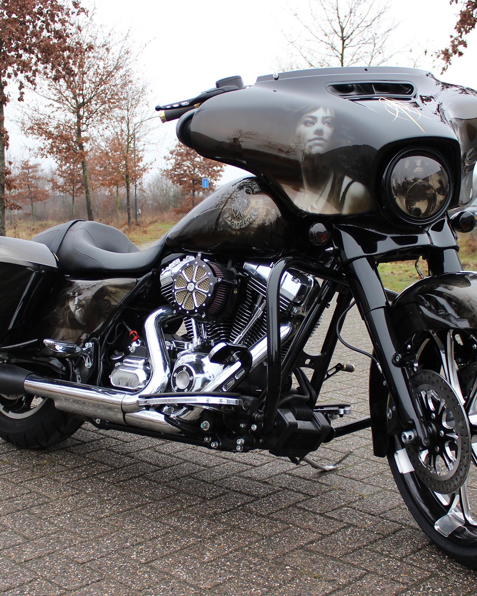 Custom Harley-Davidson Street Glide met donker geairbrusht portret