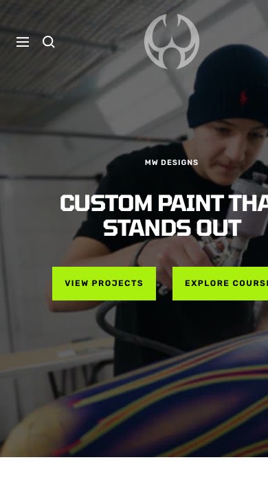 Homepage van mwdesigns.nl op telefoon