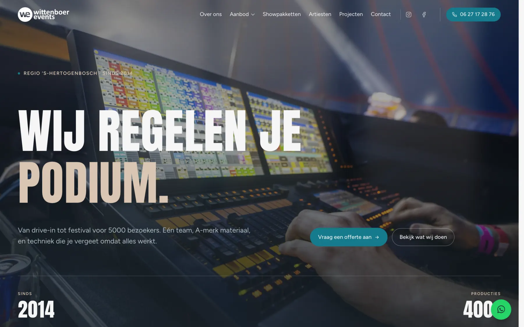 Homepage van wittenboerevents.nl op desktop