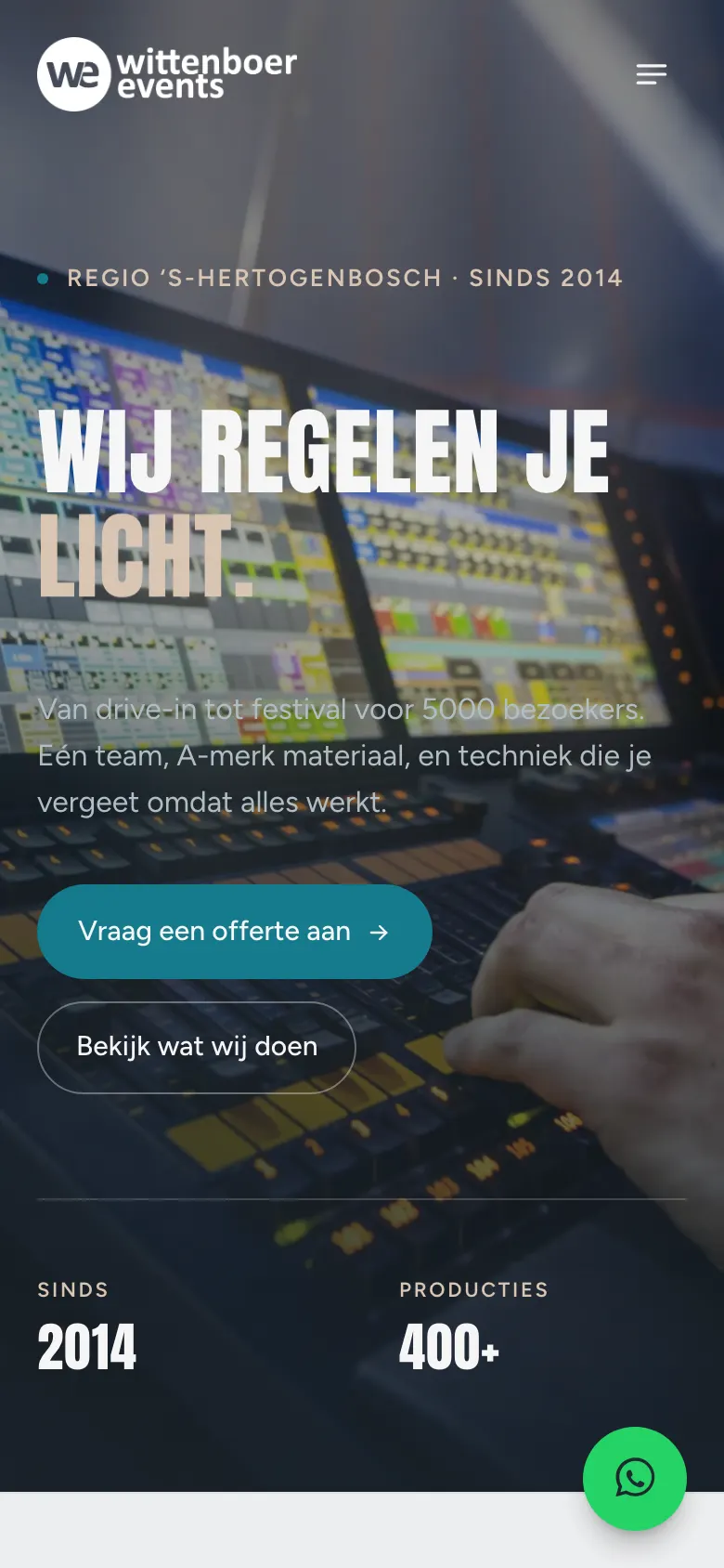 Homepage van wittenboerevents.nl op telefoon