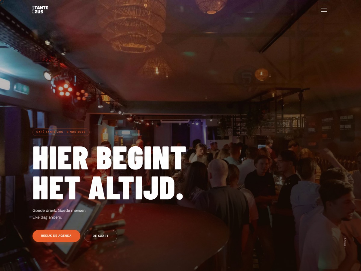 Website van Café Tante Zus, gebouwd door SolidMotion